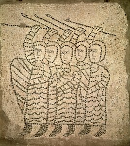 Pavement van St. Johannes de Evangelist, detail van vijf kruisvaarders, 1213 door Byzantine